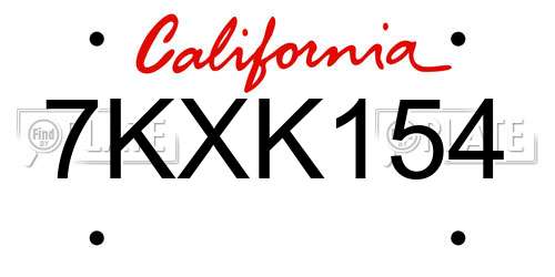 7KXK154 California License Plate