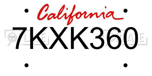 7KXK360 California License Plate