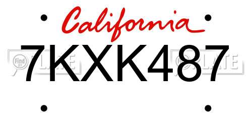 7KXK487 California License Plate