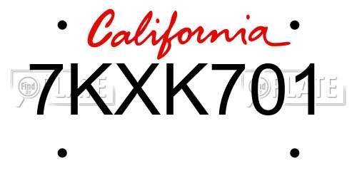 7KXK701 California License Plate
