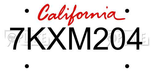 7KXM204 California License Plate