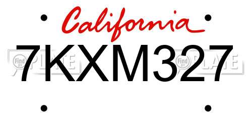 7KXM327 California License Plate