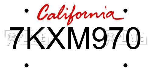 7KXM970 California License Plate