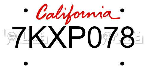 7KXP078 California License Plate