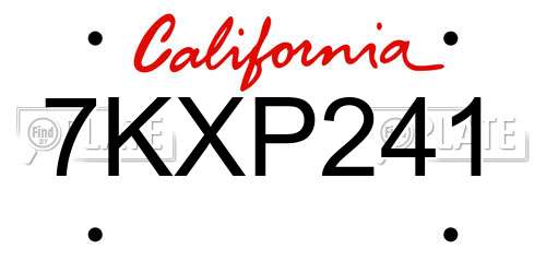 7KXP241 California License Plate