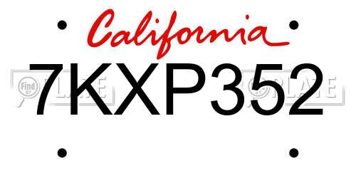 7KXP352 California License Plate
