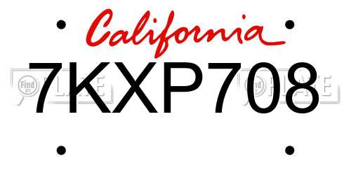 7KXP708 California License Plate