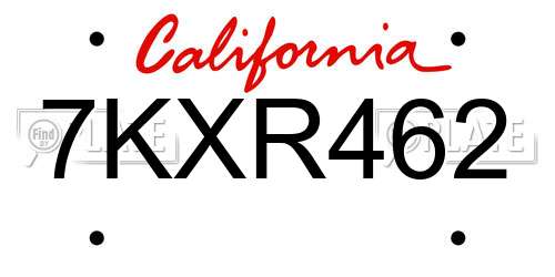 7KXR462 California License Plate
