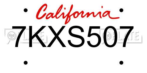 7KXS507 California License Plate