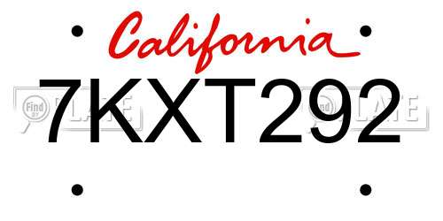7KXT292 California License Plate