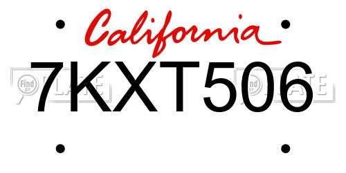 7KXT506 California License Plate