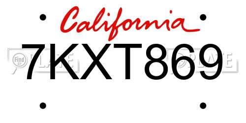 7KXT869 California License Plate