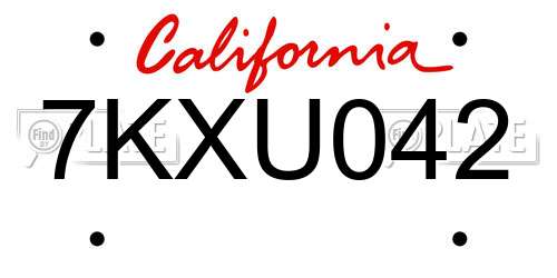 7KXU042 California License Plate