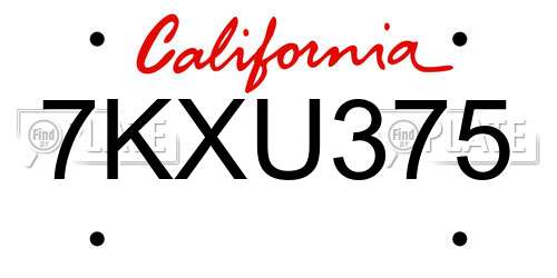 7KXU375 California License Plate