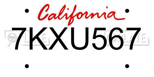 7KXU567 California License Plate