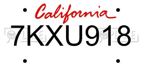 7KXU918 California License Plate