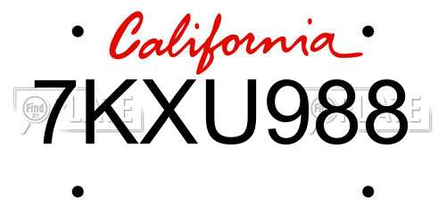 7KXU988 California License Plate