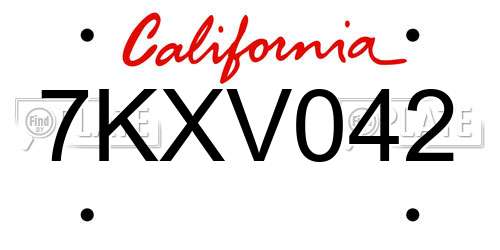 7KXV042 California License Plate