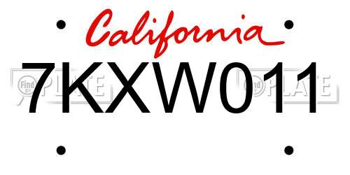 7KXW011 California License Plate