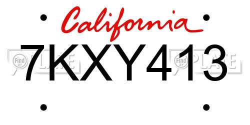 7KXY413 California License Plate