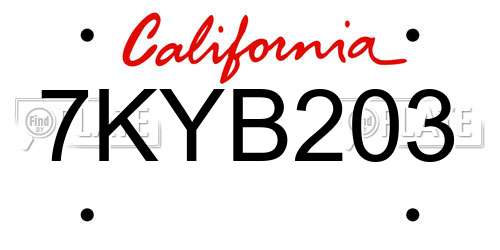 7KYB203 California License Plate