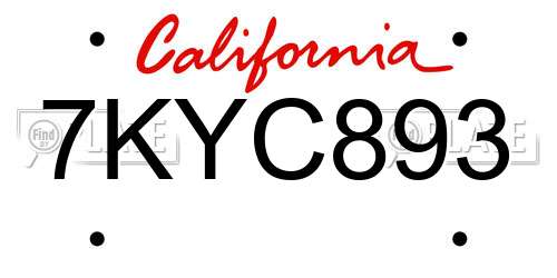 7KYC893 California License Plate