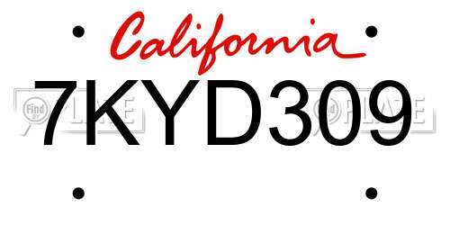 7KYD309 California License Plate