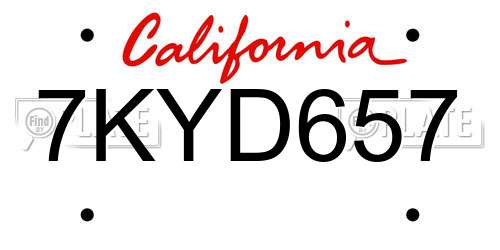 7KYD657 California License Plate