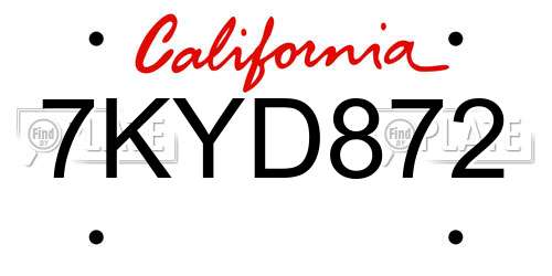 7KYD872 California License Plate