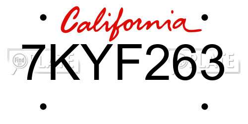 7KYF263 California License Plate