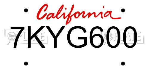 7KYG600 California License Plate