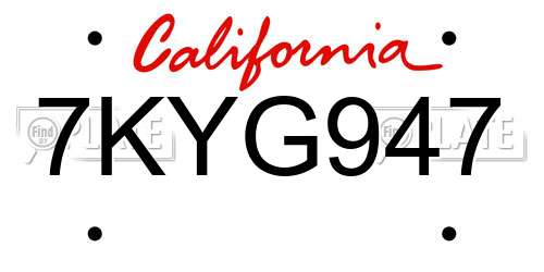 7KYG947 California License Plate