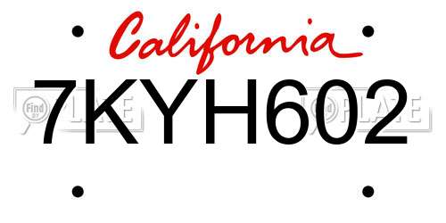 7KYH602 California License Plate
