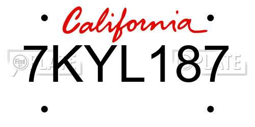 7KYL187 California License Plate