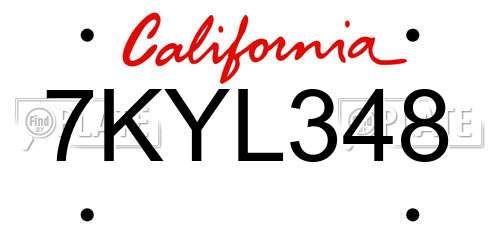 7KYL348 California License Plate