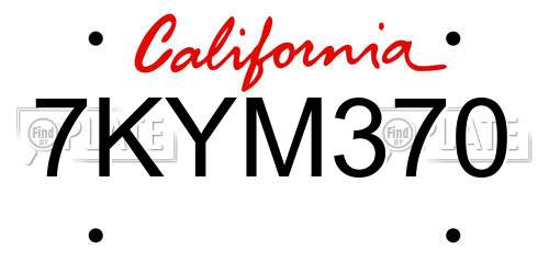 7KYM370 California License Plate