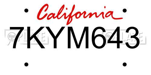 7KYM643 California License Plate