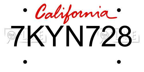 7KYN728 California License Plate