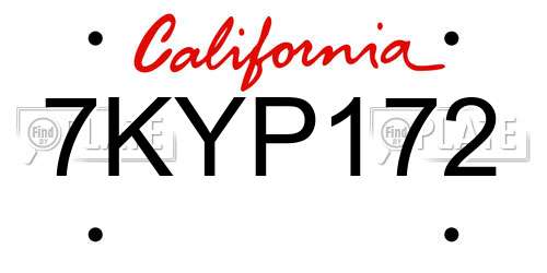 7KYP172 California License Plate