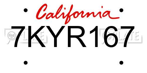 7KYR167 California License Plate