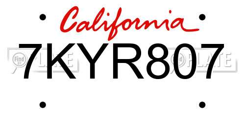 7KYR807 California License Plate
