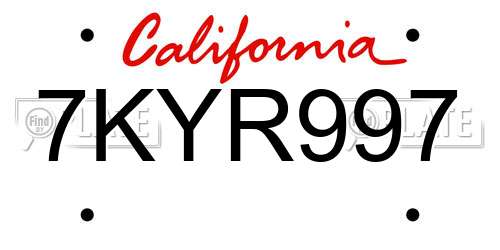 7KYR997 California License Plate