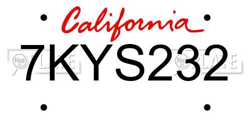 7KYS232 California License Plate