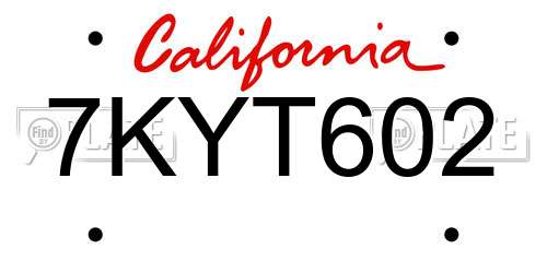 7KYT602 California License Plate