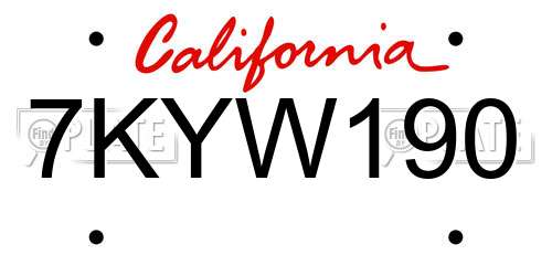 7KYW190 California License Plate