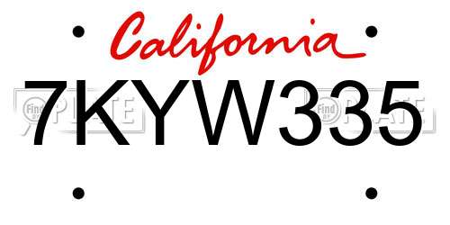 7KYW335 California License Plate