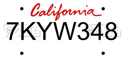 7KYW348 California License Plate