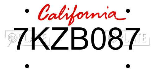 7KZB087 California License Plate