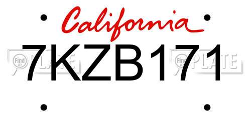 7KZB171 California License Plate