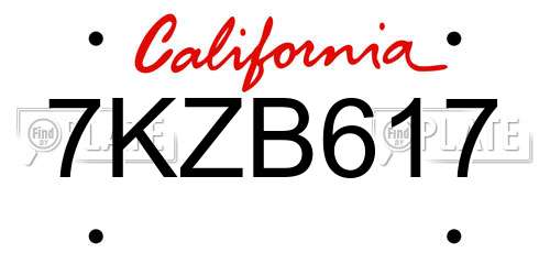 7KZB617 California License Plate